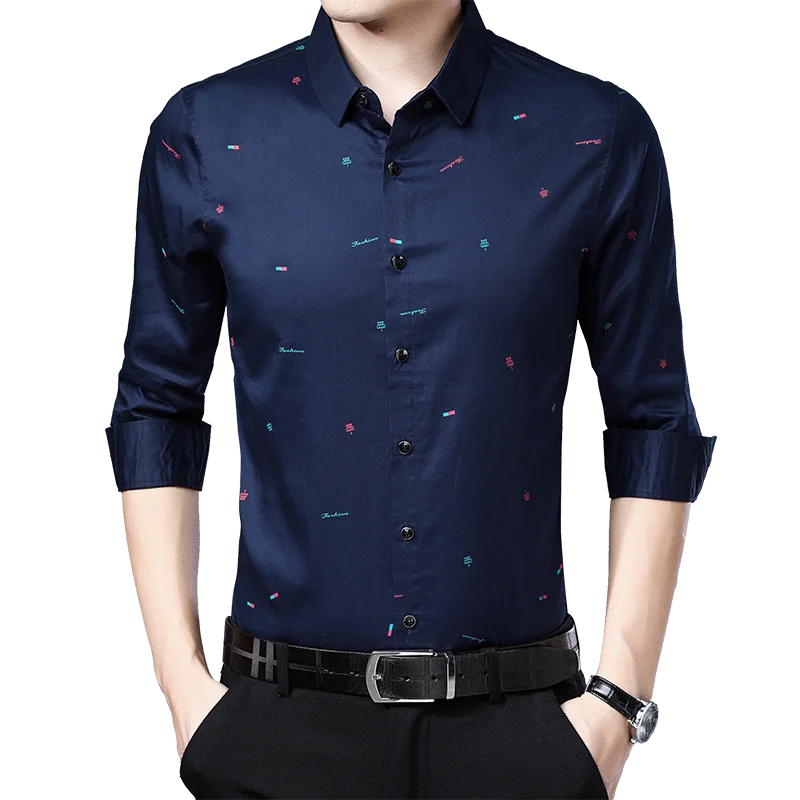 

Men Shirt Long Sleeve 2020 Spring New Casual Slim Fit Fall Shirts Turn-sown Collar Regular Single Breasted Shirts Men Clothing