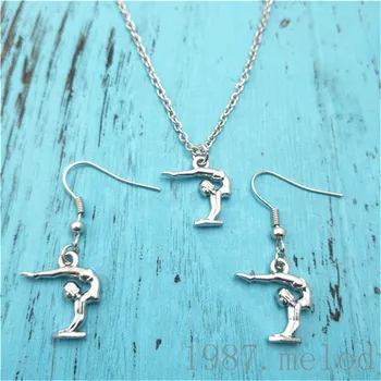 

Gymnastics Girl Earring Necklace Sets Jewelry Set Antique,Fashion Women Christmas Birthday Girl Gifts