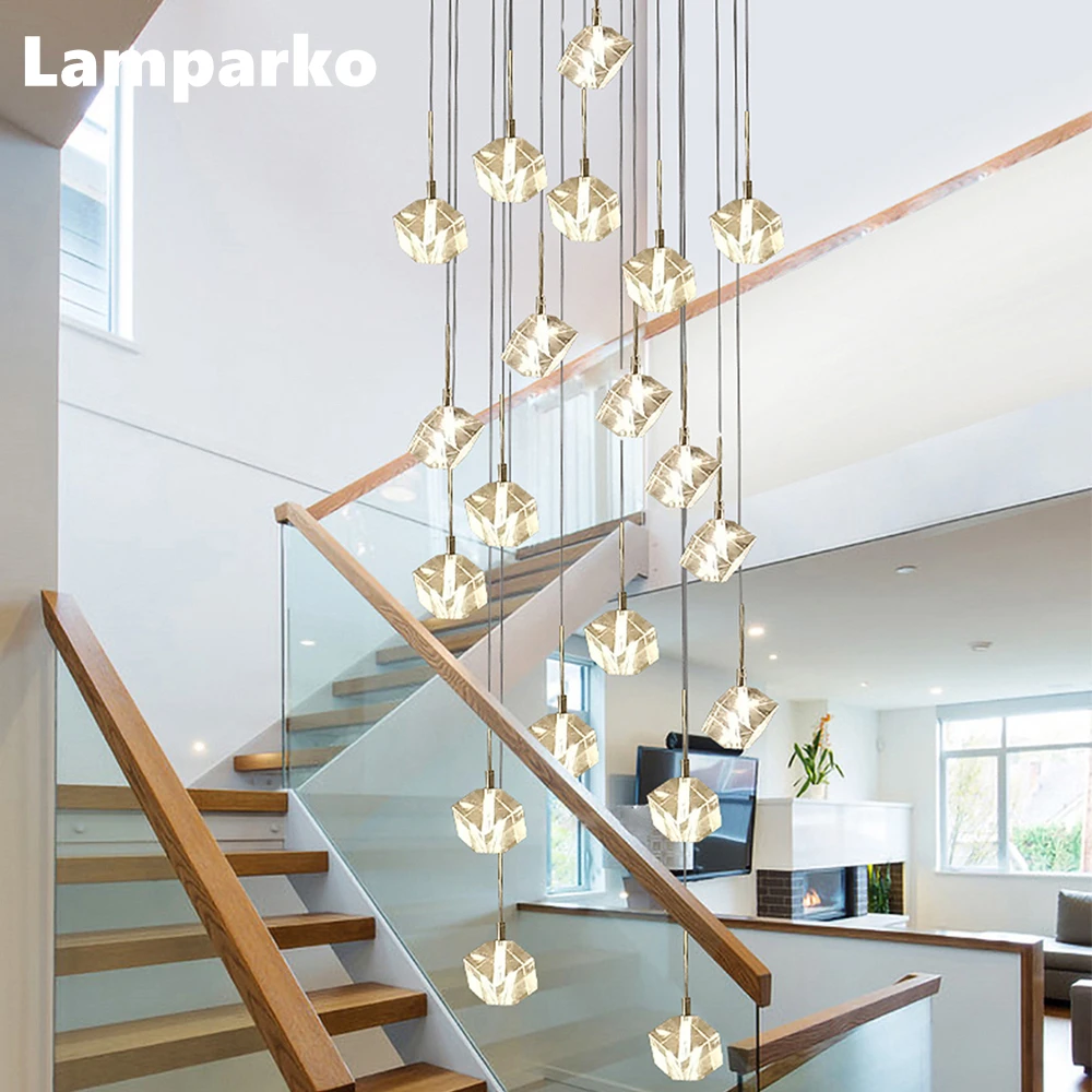 

Square Crystal Pendant Light LED Modern Ceiling Chandelier Hotel Stair Home Decor Hanging Lamp Light Fixture For Living Room