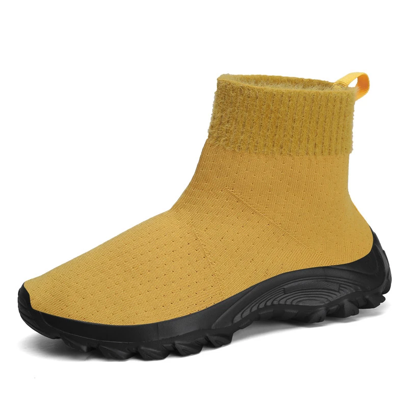 

CINESSD Casual Knitting Sock Boots Winter Women Red Ladies Flat Shoe Botas Mujer Invierno Quality Stretch Fabric Ankle Booties
