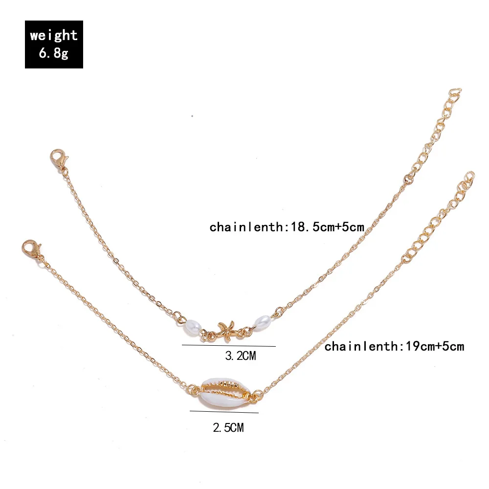 

Beach-Style New Style Shell Pearl Starfish Anklet Hand-woven 2-Piece Set