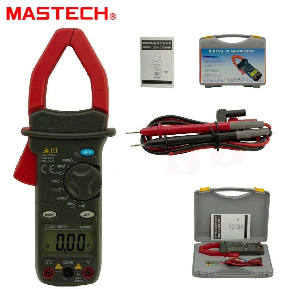 

MASTECH MS2001C 1999 count Digital Clamp Meter AC/DC Voltage ACA 1000A Tester Detector with Diode Backlight
