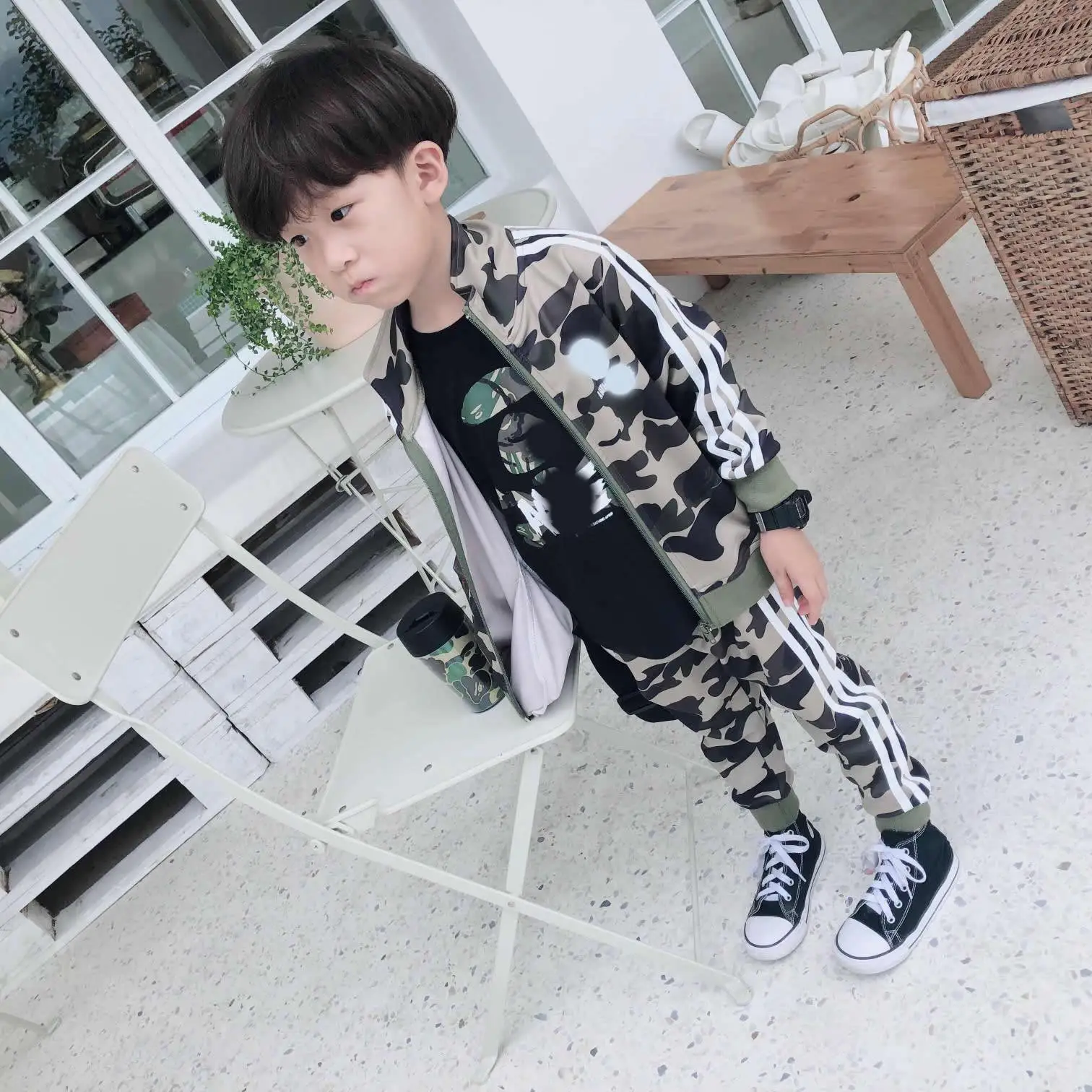 Qing Mn2019; сезон осень-зима; INS; Лидер продаж; спортивный костюм с камуфляжным принтом для маленьких детей; четыре цвета