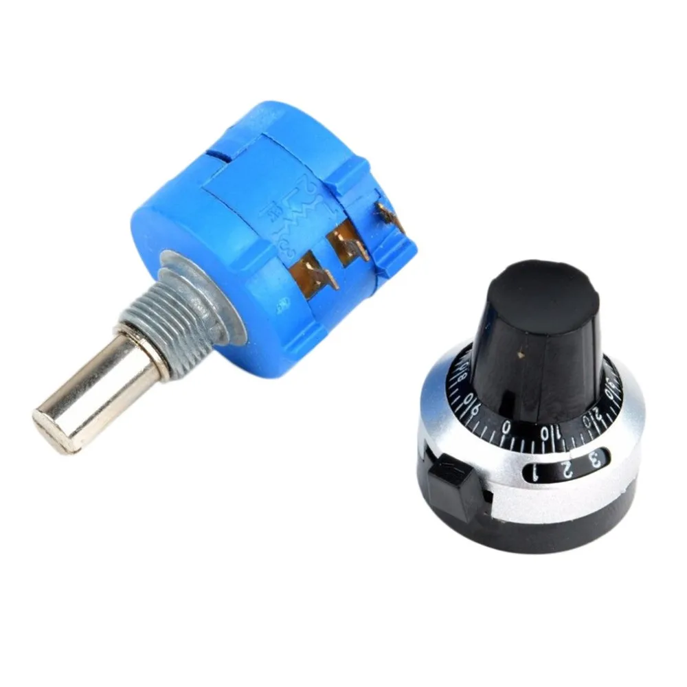 3590 10 Turn Potentiometer 500/2k/10k/50k Ohm Wirewound Multiturn Adjustable Resistor Precision with Rotary Dial Knob 6mm Shaft