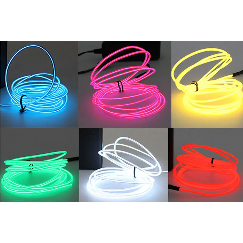 Neon Light Sewing Edge EL Wire Led Dance Party Decor Car Lights Neon LED lamp Flexible 2m Rope Tube LED Strip 2M Length