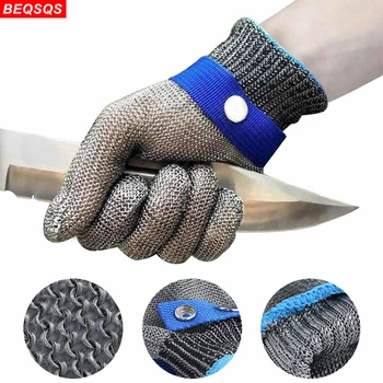 

BEQSQS Safety Cut Proof Stab Resistant Stainless Steel Metal Mesh Butcher Glove Size XS-XXXL High Performance Level 5 Protection