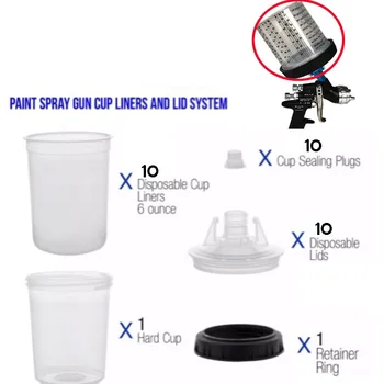 

Free shipping Spray gun cup liners and lid system PPS Type H/O Quick Cup, Mixing Cups and Collars set 600ml(20.3oz)