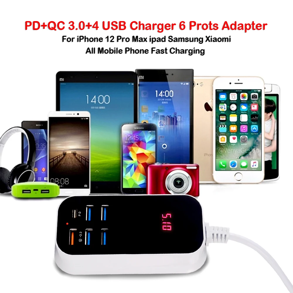 65 watt car charger Phone Multiple Ports Quick Charger For Apple USB C Charger Multi USB PD18W Charger Smartphone And Watch Charger USB Charger Hub quick charge 3.0