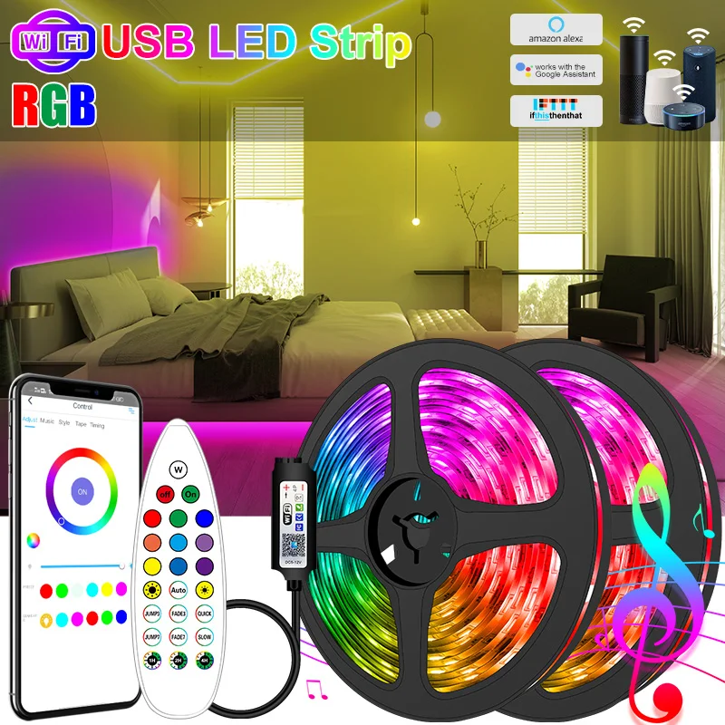 1 м-30 м USB Bluetooth WIFI светодиодная полоса освещения RGB 5050 5 в светильник Кая