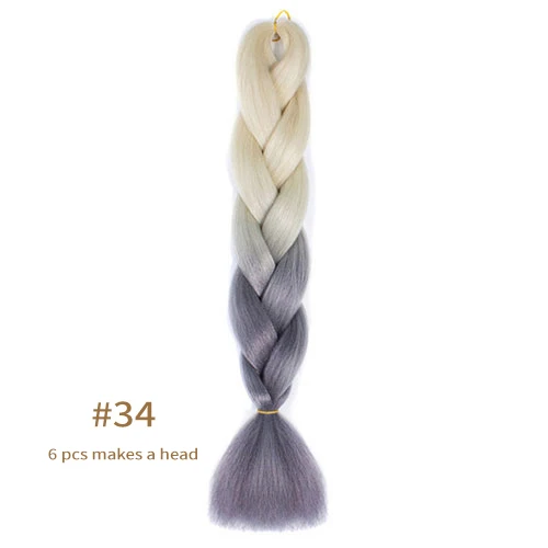 Synthetic jumb Braids Ombre Braiding Hair Extension Box Braid Hair Pink Purple Yellow Golden Colors hair 24inch kanekalons hair B34