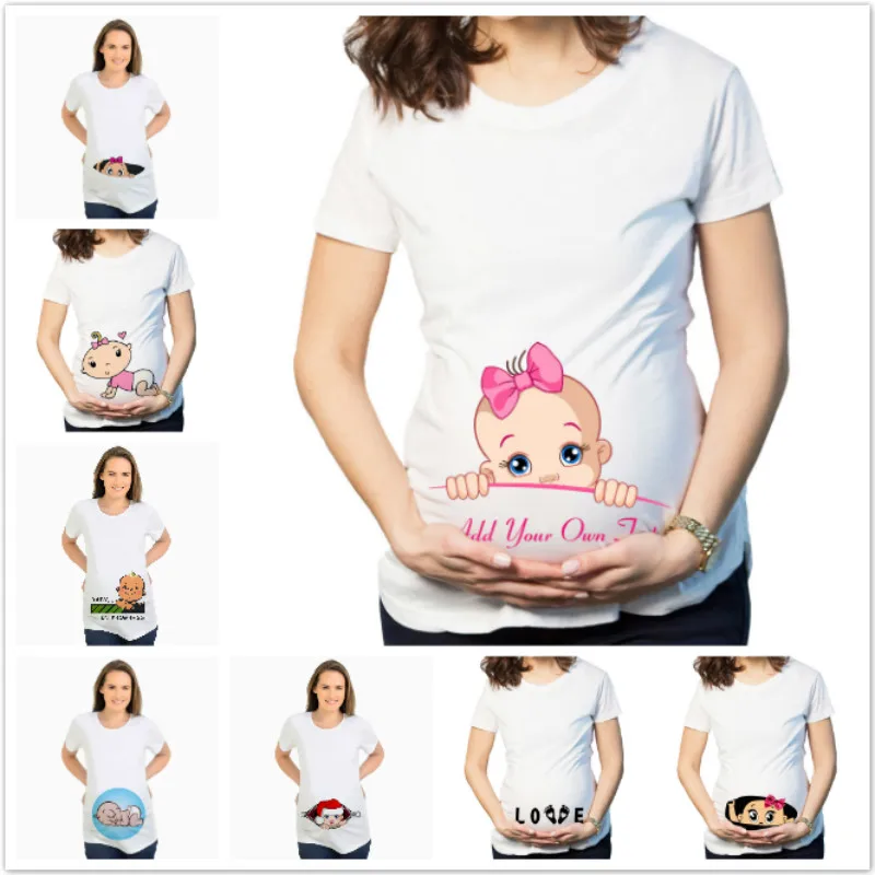 Cute Pregnant Maternity T Shirts Casual Pregnancy Maternity Clothes with Baby Pe 