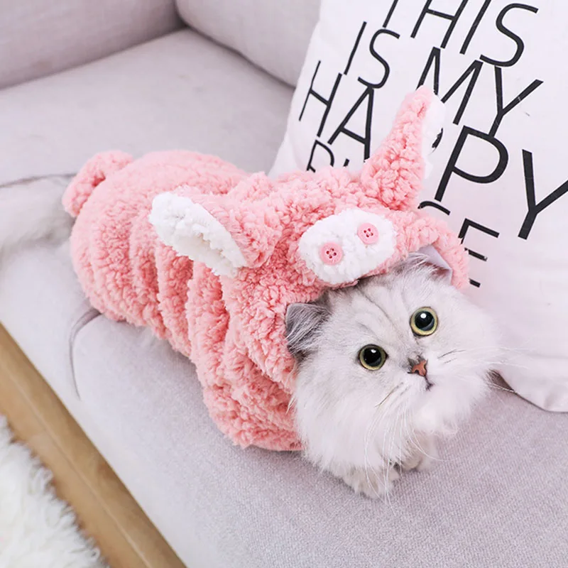 Cute Pig Dog Jumpsuit Winter Warm Fleece Small Cat Coat Jacket Chihuahua Shirt Hoodie Clothes For Pitbull | Дом и сад