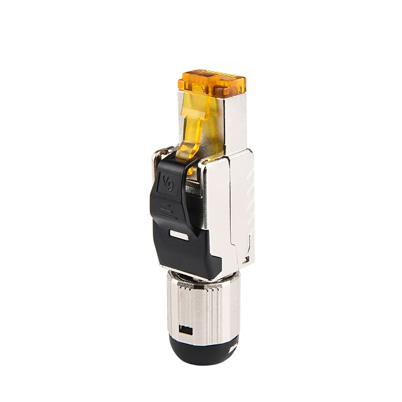 Liga de Zinco Campo Plug Rj45 Completa Blindado 90 Graus Angular Cat7 Cat8 Stp Campo Terminação Conector tipo Toolless - Imagem 3