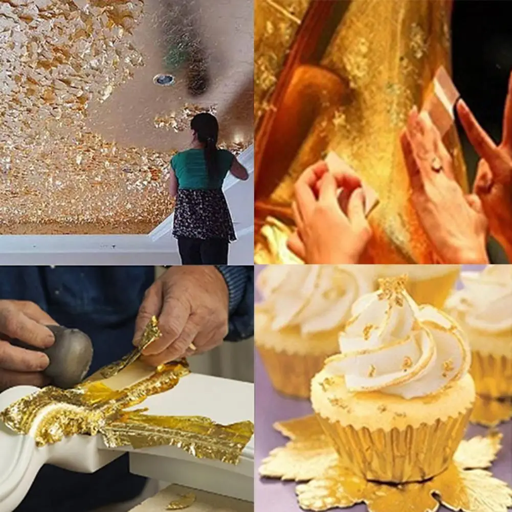 100pcs Gold Silver Foil Paper Leaves Sheets Gilding DIY Art Crafts Decor Design Cake Decoration Cookie Wrapping Supplies
