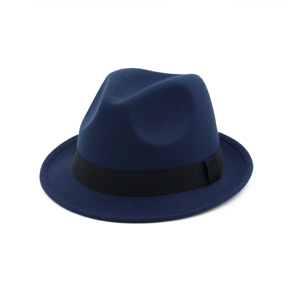 Модная мужская и женская шерстяная шляпа Fedora с тканевым поясом поп уличная дорожная шляпа Панама джазовая, шляпа - Цвет: Dark Blue