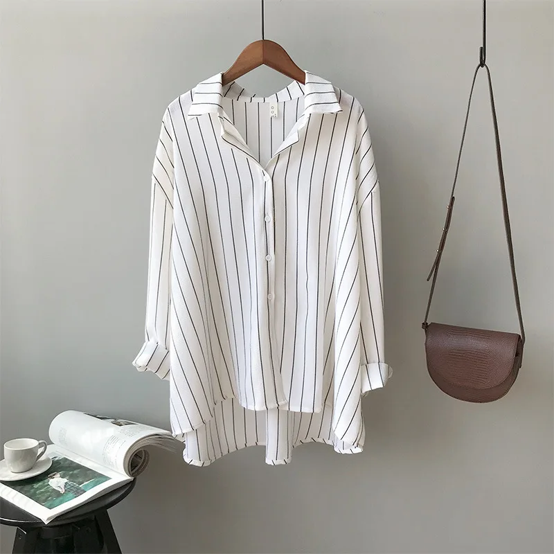 Новая Корейская версия свободного темперамента pinstripes ленивая рубашка в полоску Джокер Повседневная Женская куртка Женские топы