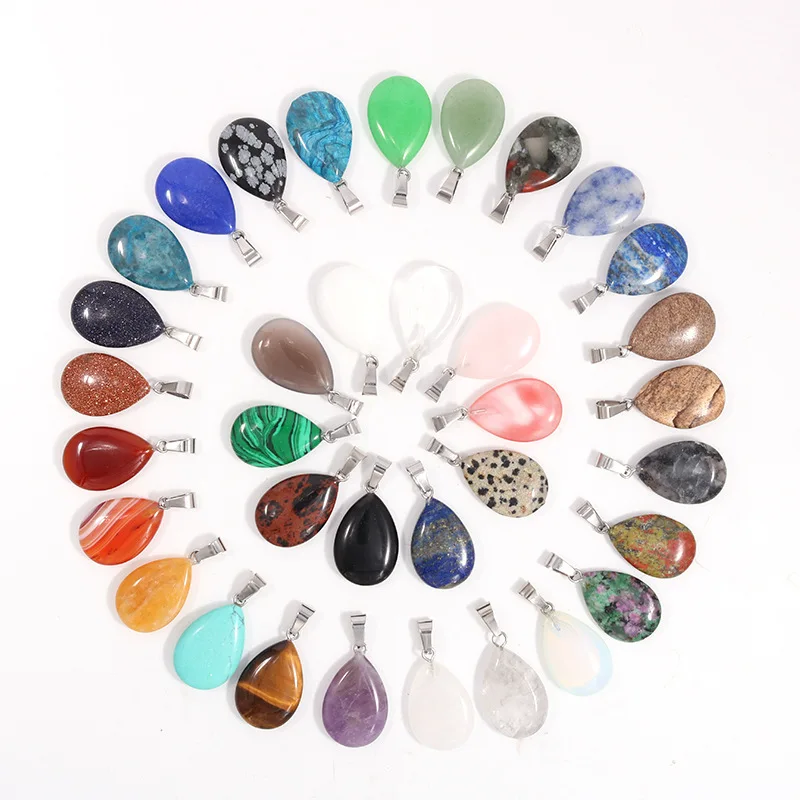 Natural Crystal Stone Waterdrop Heart Cross Rose Quartz Tiger's Eye Opal Crystal Pendants fit Chakras Necklace Jewelry  Making