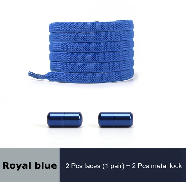 Free to Match Elastic Shoelaces Lock Lazy Laces Flat Multi Color Options No Tie Shoelace Round Capsule Metal 18 Colors Royal blue