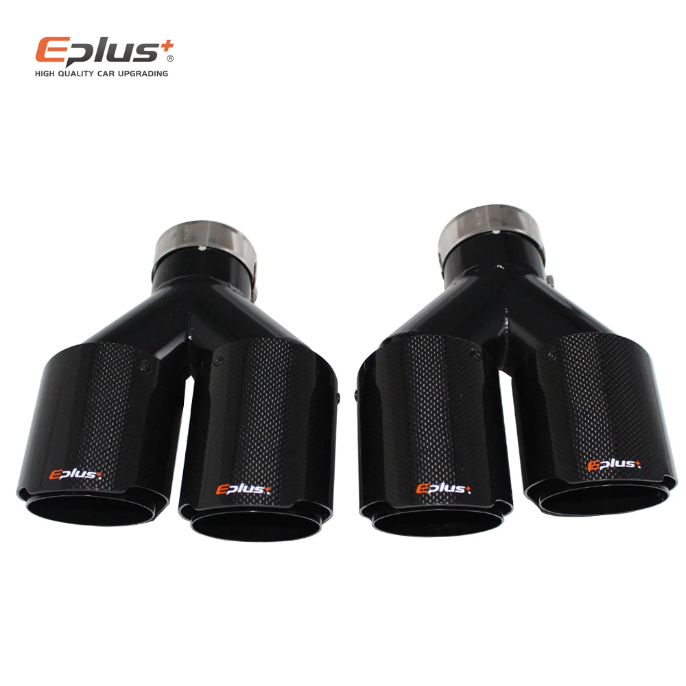 Eplus Car Carbon Fiber Glossy Muffler Tip Y Shape Double Exit Exhaust