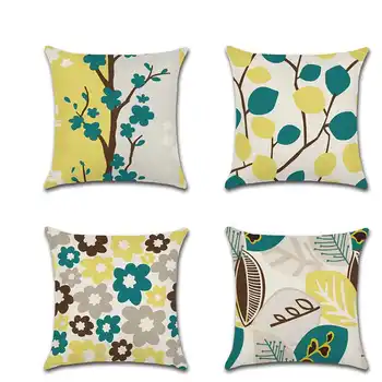 

New Green Leaf Print Cushion Set 45*45cm Cushion Cover Linen Throw Pillow Car Home Decoration Decorative Pillowcase