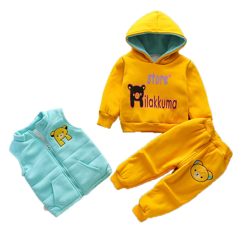 

Winter Baby Boys Girls Clothing Sets 2023 Boys Girls Warm Hooded Coats Vest Pants Suit 3Pcs Kids Thick Tracksuit Clothes Set