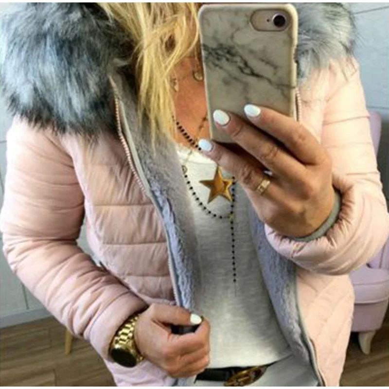 Winter Jacket Women Faux Fur Collar Coat Parka Lady Warm Hairy Soft Hood Fur Decor Jackets Female Abrigos Mujer Invierno