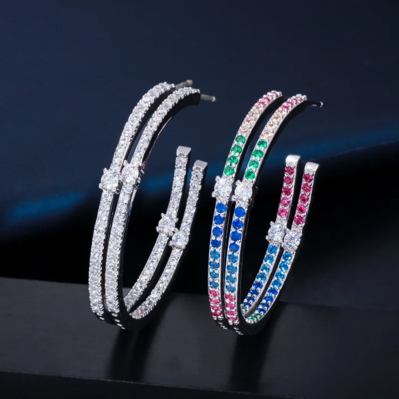 BeaQueen большие круглые серьги-кольца инкрустация кубическим цирконием для женщин модные ювелирные изделия с стерлинговым серебром 925 Pin E232