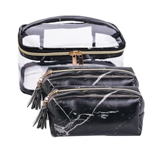 3 шт. мраморная ПВХ прозрачная сумка для хранения из ПВХ Большая Емкость Водонепроницаемая сумка черное ведро плюс два черного цвета