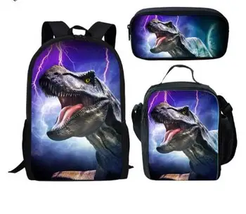 

Dinosaur Pattern School Backpack For Boys Girls Cool Tyrannosaurus Rex School Bags Kids Schoolbag T Rex Dino Book Bag Child 3Pcs