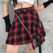 Женская короткая юбка с карманом, с высокой талией, простая клетчатая Женская юбка с поясом размера плюс, плиссированные повседневные свободные вечерние мини-юбки