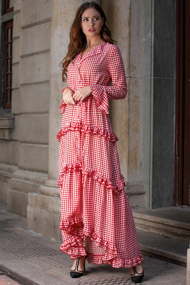 Europe And America Origional Design WOMEN'S Dress New Style Bohemian Dress Thousand Plaid Light Formal Dress Long Skirts