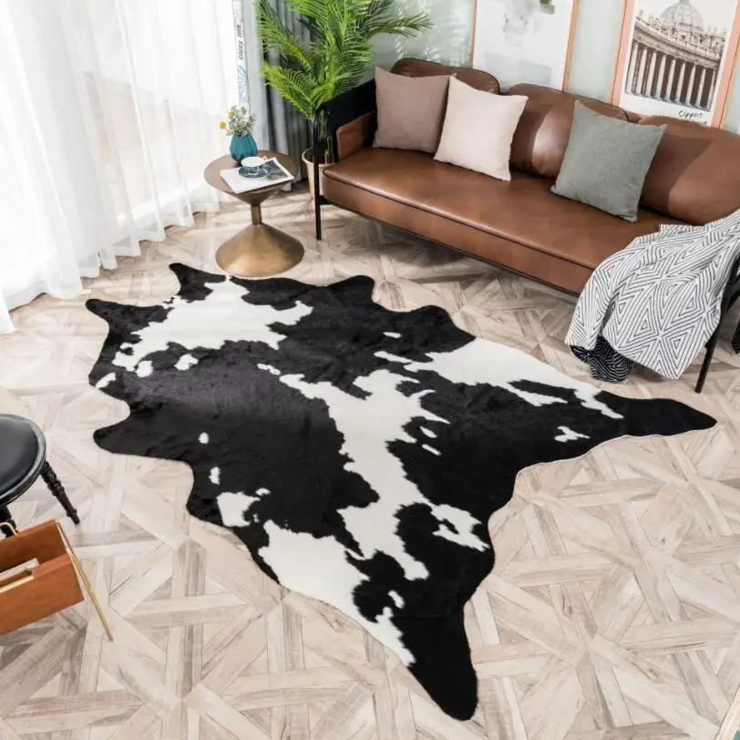 

Nordic imitation cows pattern Rug faux skin leather NonSlip Antiskid Mat washable Animal print Carpet for living room bedroom