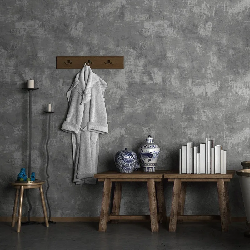 

Retro Nostalgic Industrial-Style Cement Gray Non-woven Wallpaper Living Room Clothing Store Plain Color Solid Color Northern Eur