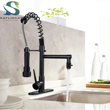 

Black Bronze Pull Out Sprayer Single Handle Double Outlet Kitchen Sink Faucet Install A 360-degree Rotating Faucet On The Deck