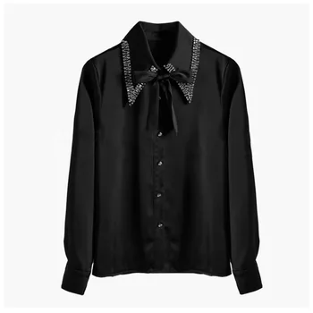 

Newest Fashion 2020 HIGH STREET Designer Blouse Women's Long Sleeve Beaded Collar Blouse Shirt