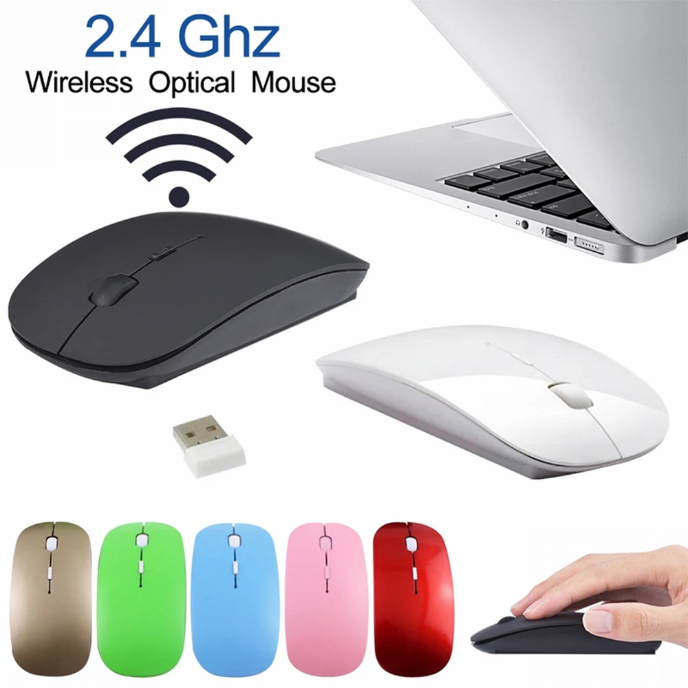 Ratón óptico inalámbrico USB de 2,4G, Mouse portátil ultradelgado para PC, portátil y de escritorio, para el hogar y la Oficina