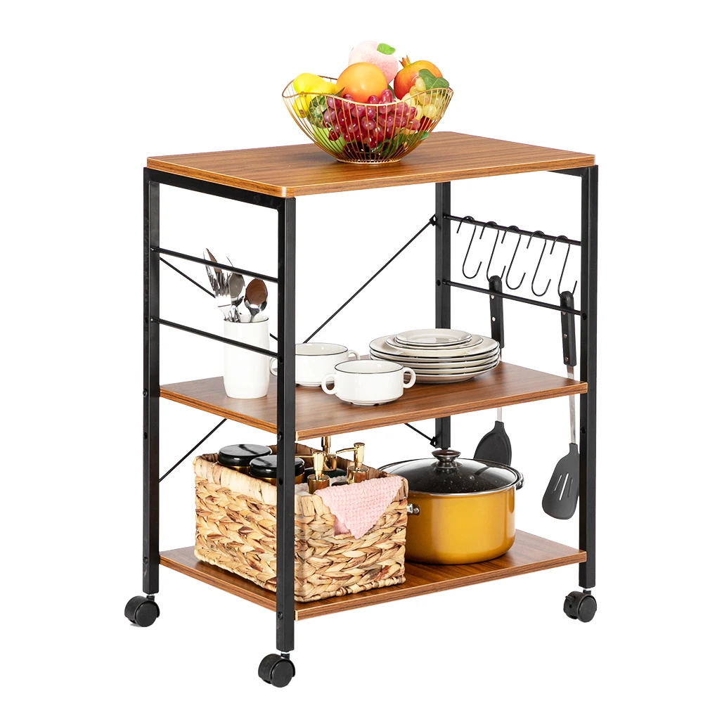 Kitchen Durable Microwave Cart 3 Tier Utility Cart Vintage Rolling