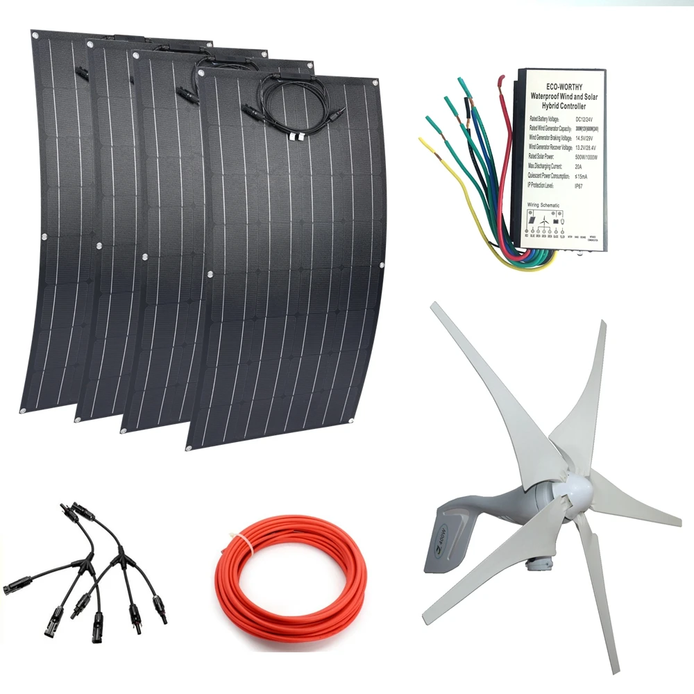 

4*ETFE 100W Flexible Solar Panels Modules+400W Wind Generator With Wind Solar Hybrid Controller 800w WinSolar System For Beginne