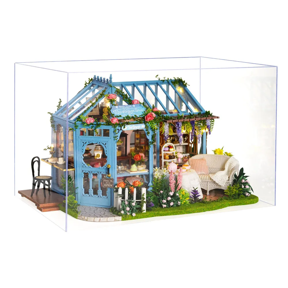 With Dust Cover Деревянные миниатюры кукольный дом мебель детские игрушки DIY Миниатюрный Кукольный домик собрать образовательные 3D головоломки модель игрушки для детей - Цвет: With Dust Cover