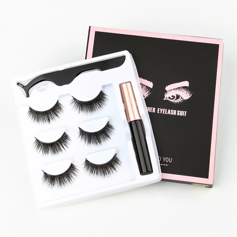 SHIDISHANGPIN 3 Pairs Magnetic Eyelashes 3D Mink Eyelashes Magnetic Eyeliner Magnetic Lashes Short False Lashes Lasting Handmade