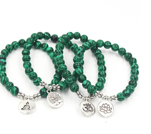 8mm xhh424 elastic adjusted Charm nature stone Lotus life tree Buddha head malachite Chakra Healing Reiki Bracelet | Украшения и