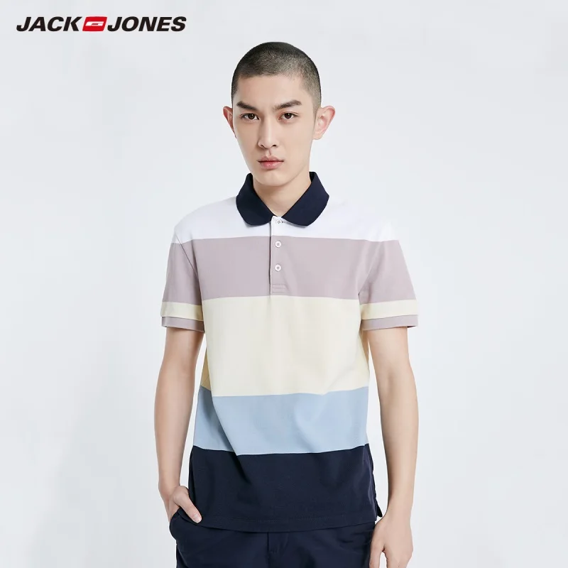 Мужская полосатая рубашка-поло JackJones из 100% хлопка с отложным воротником и