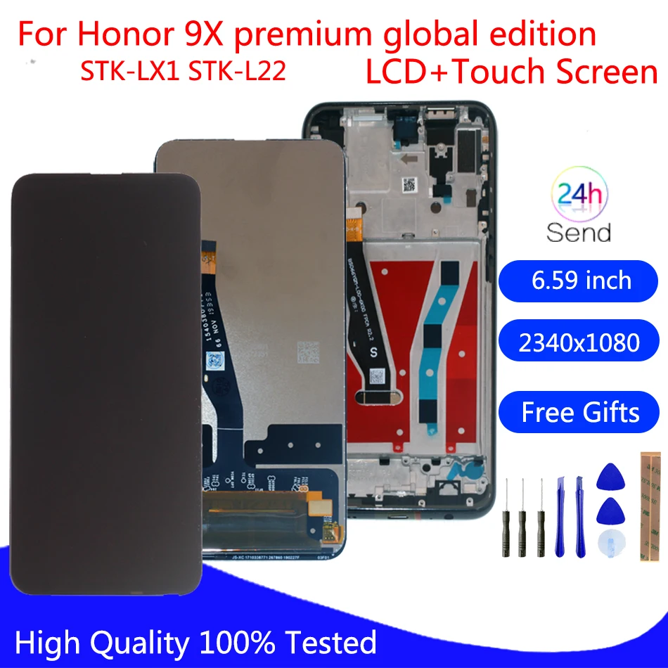 

Original For Huawei Honor 9X Premium global edition STK-LX1 STK-L22 LCD Display Touch Screen Digitizer Assembly With Frame+Tools