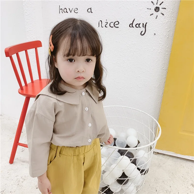 Spring And Autumn Childrenswear New Style Girls Korean-style Embroidered Large Lapel Autumn Clothing Shirt 19017