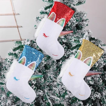 

Lovely Christmas Stocking Candy Gift Bag Sequin Embroidery Christma Stocking For Family Holiday Xmas Party Decorations