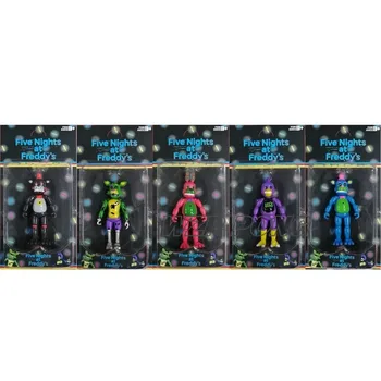 

FNAF Five Nights At Freddy's Black Ver Lightening Action Figure Toys Foxy Freddy Chica with Light Model Dolls Kids 5 Pcs/set