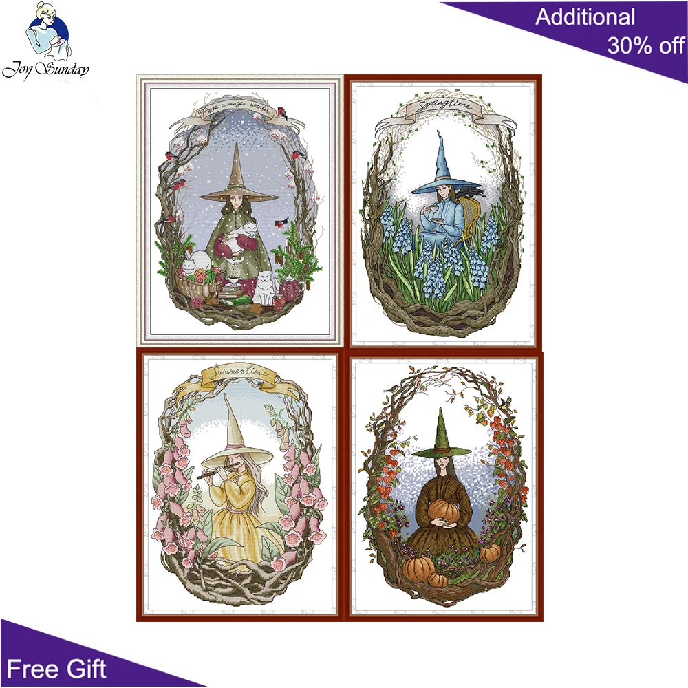Joy Sunday Witch Cross Stitch Kits Home Decor Winter Spring Autumn Magic World RA344 RA358 RA359 RA360 Four Seasons