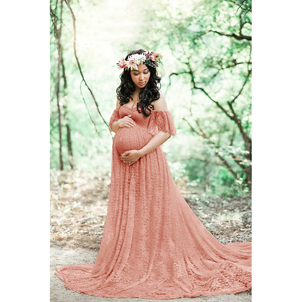Sexy Shoulderless Maternity Dresses For Photo Shoot Maxi Gown Split Side Women Pregnant Photography Props Long Pregnancy Dress