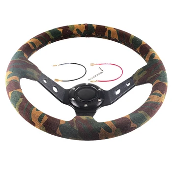 

Car Modification Accessories 14 Inch 350MM Racing Steering Wheel Camouflage Suede Universal Steering Wheel