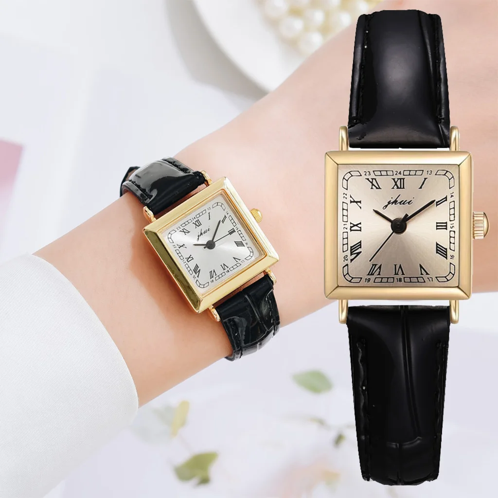 

Classic Square Luxury Quartz Watch For Women Casual Leather Fashion Gift Watch With Leather Wristband Black Clock Montre Femme